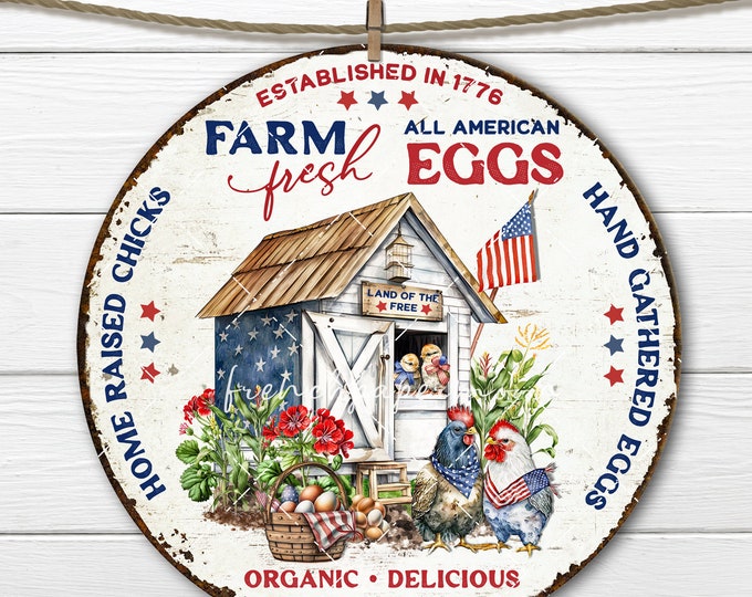 8 inch circle Patriotic Farmhouse Chicken Coop 4th July American Flag DIY Sign Making Door Hanger Wreath Accent Digital Image Home Decor PNG