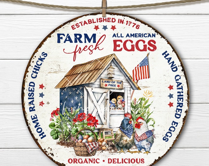8 inch circle Patriotic Farmhouse Chicken Coop 4th July American Flag DIY Sign Making Door Hanger Wreath Accent Digital Image Home Decor PNG