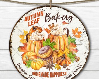 Pumpkin Spice Latte, Circle Sublimation 8x8 Autumn Drink, Fall Beverage, DIY Sign Making, Digital, Door Hanger Fall Decor Wreath Accent, PNG