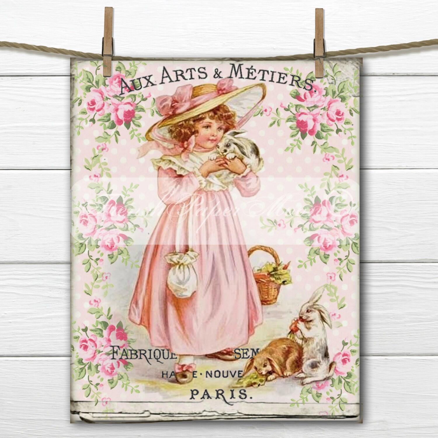 French Shabby Chic Victorian Bunny Girl Vintage Easter Etsy