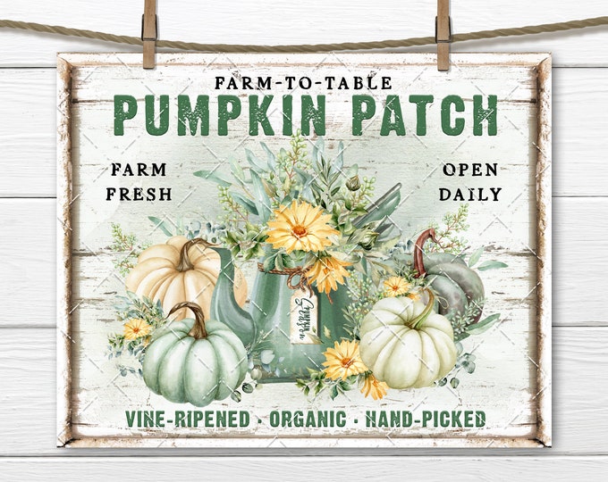 Pumpkin Patch DIY Farmhouse Sign, Teal Pumpkins, Teapot, Digital Art Print, Eucalyptus, Daisy, Fall Pumpkins, Wreath Accent, Tiered Tray PNG