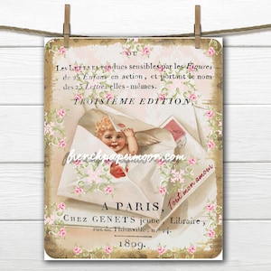 Victorian Valentine Digital Shabby Cherub, Roses, Valentine Letter, French Collage, Valentine Crafts, Large Image,Valentine Pillow Image