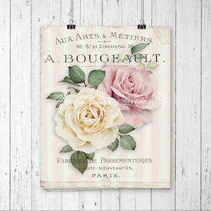 Shabby Chic Digital Roses, French Rose Download, French Rose Pillow Transfer Graphic, iron-On