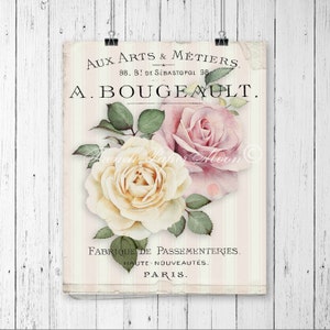Rosas digitais Shabby Chic, download de rosa francesa, gráfico de transferência de travesseiro de rosa francesa, ferro de passar