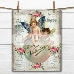 Shabby Victorian Cherubs,  Valentine Fairies, French Typography, Valentine Pillow Image, French Valentine Transfer Graphic Printable