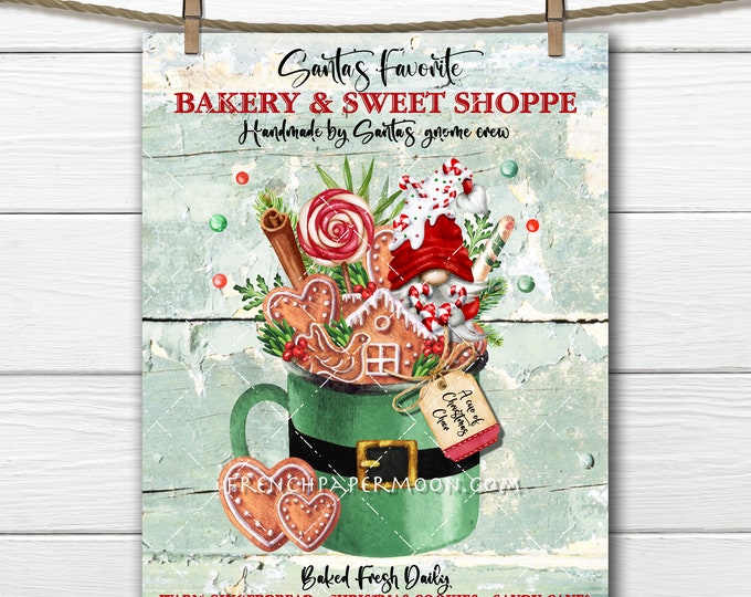 Christmas Gingerbread Bakery Santa Mug Candy Cane Gnome Confectionary Cookies Sweets DIY Sign Making Wall Decor Print Wreath Accent Digital