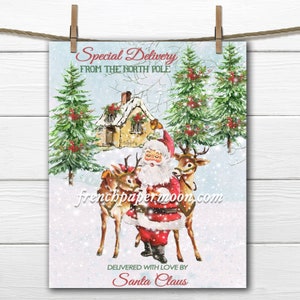 Digitaler Weihnachtsmann Rentier, Speziallieferung, Nordpol, Winterszene, Weihnachtsgrafik, Bildtransfer, Weihnachtshandwerk