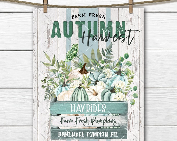 Teal Pumpkins, Autumn Harvest, Pumpkin Crate, Fall Harvest, Modern Farmhouse,  DIY Pumpkin Sign, Image Transfer Wreath Accent Digital Print