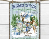 Christmas Reindeer Express Santa Mail Sleigh Winter Blues  DIY Sign Making Fabric Transfer Xmas Printable Wreath Accent Digital Download PNG