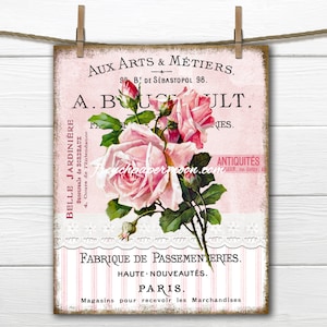 Shabby French Rose Digital Image, Vintage Pink Rose, French Pillow Image, Fabric Block, Fabric Transfer, Sublimation, Wreath Print, PNG