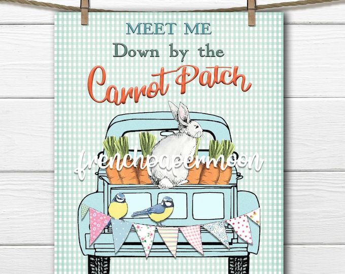 Farm Truck Digital Easter Carrot Patch Rabbit, Bunny Printable, Pillow Image, Crafts, Spring, Easter, Home Decor, PNG JPEG, Sublimation