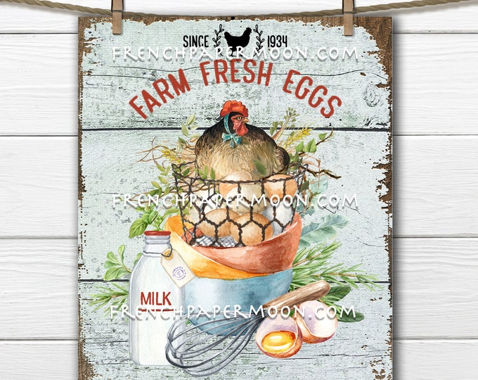 Farm Fresh Eggs, Farmhouse Kitchen, Chicken, Eggs, Cooking, Fabric Transfer, Tiered Tray Sign, DIY Fresh Eggs Sign, Wreath Decor, Kitchen