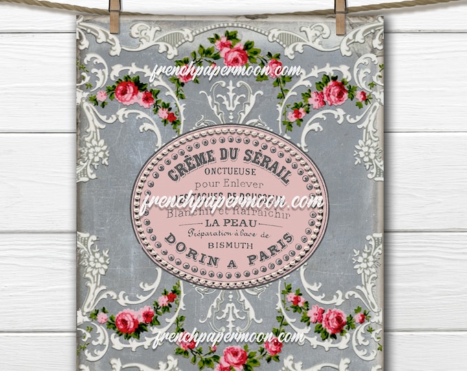 Victorian Rose Wallpaper Graphic, Shabby Floral Print, French Advertising, Printable Collage Sheet, Pillow Image, Decoupage, Fabric Transfer