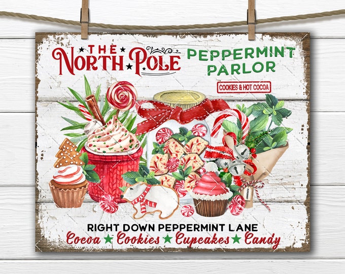 Christmas North Pole Peppermint Parlor Xmas Confectionary Sweets Candy Digital Design Home Decor Printable, Fabric transfer, Wreath Accent