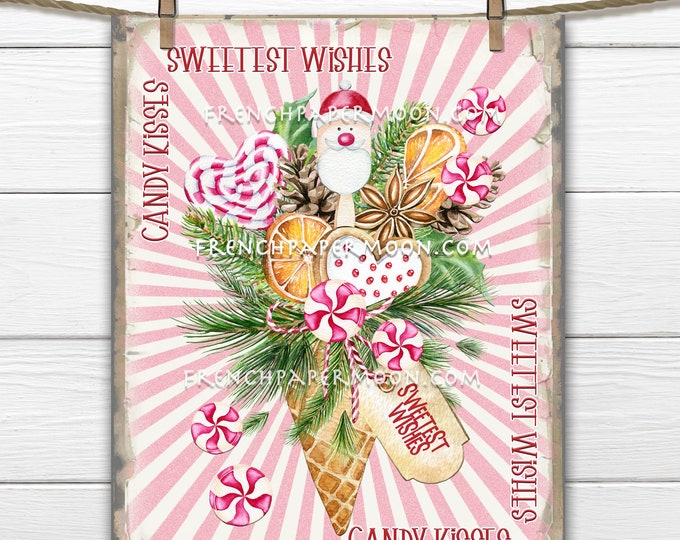 Pink Christmas Candy Digital, Christmas Sweets, Candy Bouquet, DIY Xmas Sign, Pillow Image, Wreath Decor, Wreath Attachment, Print, PNG