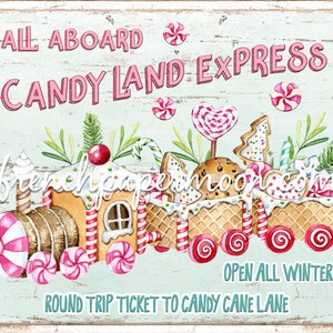 Candy Land Express Weihnachtsschild, DIY Weihnachtsschild, Weihnachtszug behandelt Weihnachten Süßigkeiten Lebkuchenkranz Zeichen, Kranzzubehör, Kissenbild, PNG