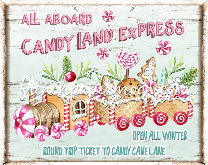 Candy Land Express Christmas Sign, DIY Xmas Sign, Xmas Train Treats Xmas Candy Gingerbread Wreath Sign, Wreath Attachment, Pillow Image, PNG