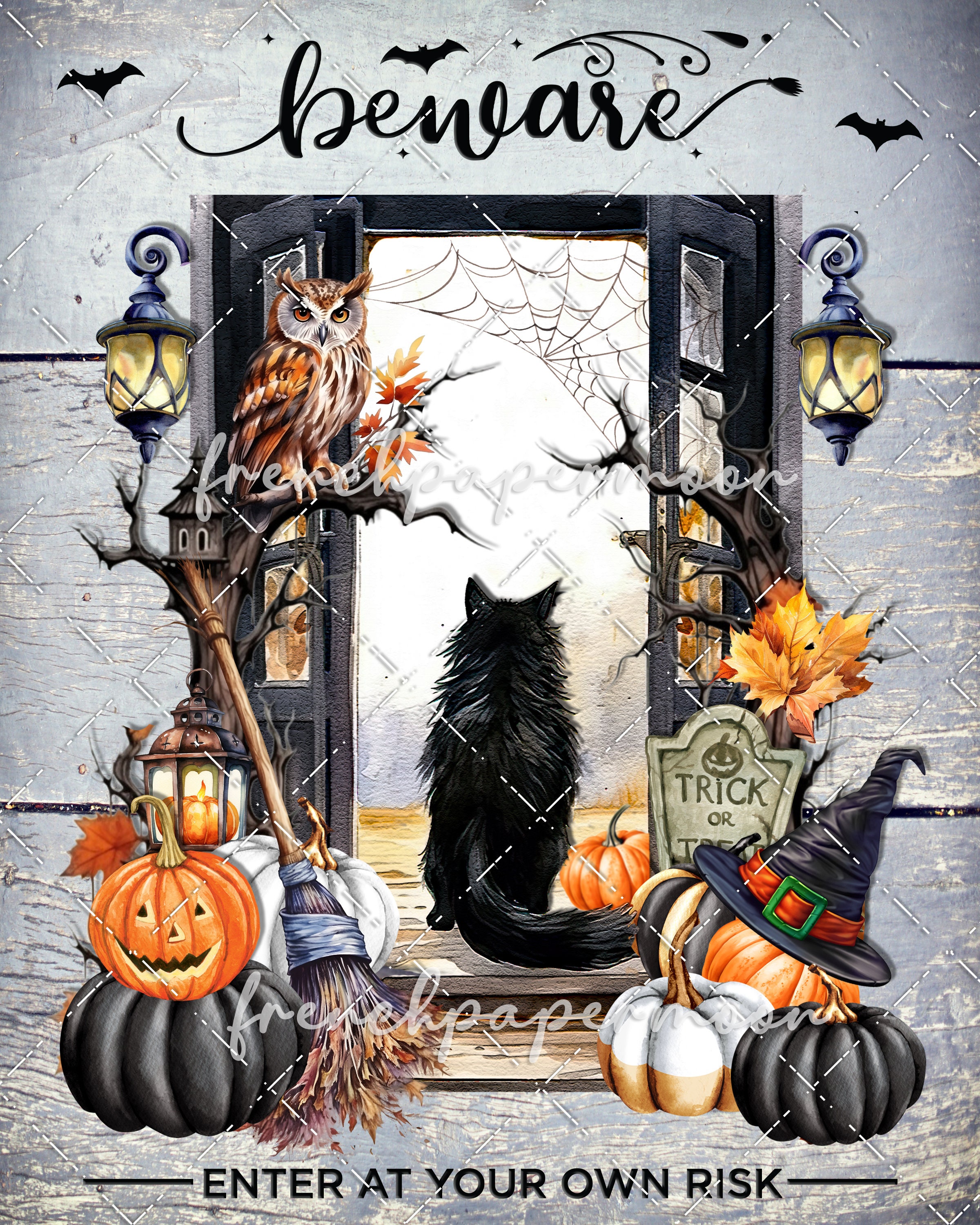 黒猫の玄関先で不気味でかわいいハロウィンのトリックオアトリートDIY