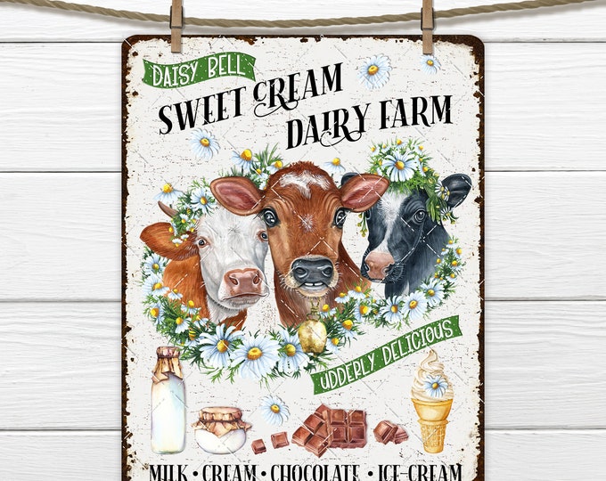 Farmhouse Dairy Cow DIY Sign, Dairy Farm, Sweet Cream, Cows, Milk, Cream, Ice Cream, Fabric transfer, Tiered Tray Decor, Wreath Accent, PNG