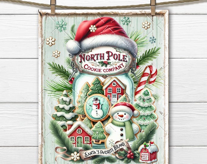 North Pole Cookie Company Old-Fashioned Retro Christmas Digital PNG Sublimation DIY