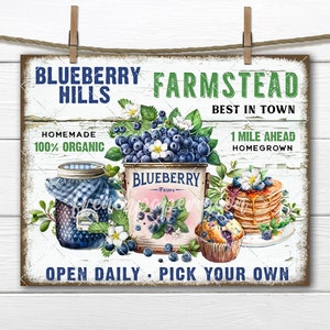 Farm Fresh Blueberries Homemade Jam Blueberry Bucket Muffin Pancake DIY Sign Making Fabric Transfer Tiered Tray Home Decor Digital Download