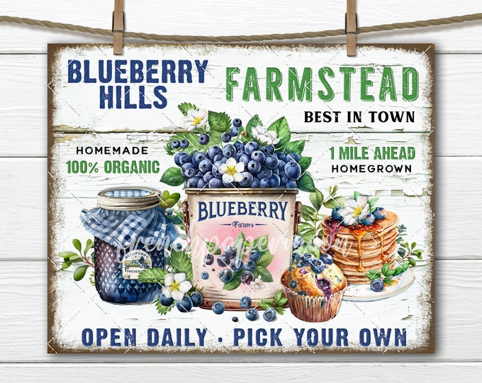 Farm Fresh Blueberries Homemade Jam Blueberry Bucket Muffin Pancake DIY Sign Making Fabric Transfer Tiered Tray Home Decor Digital Download