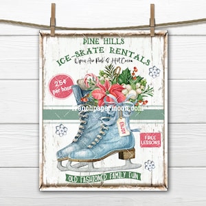 Weihnachten Schlittschuhe Mieten Blumenstrauß Old Fashioned DIY Schilderherstellung Digital Art Print Stoff Transfer Tiered Fach Dekor Kranz Akzent