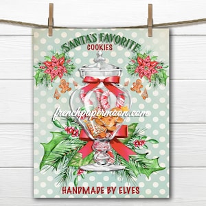 Digital Santa&#39;s Cookies, Gingerbread Cookies, Jar of Cookies, Shabby Christmas, Digital Collage, Iron On Fabric