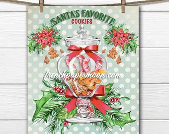 Digital Santa's Cookies, Gingerbread Cookies, Jar of Cookies, Shabby Christmas, Digital Collage, Iron On Fabric