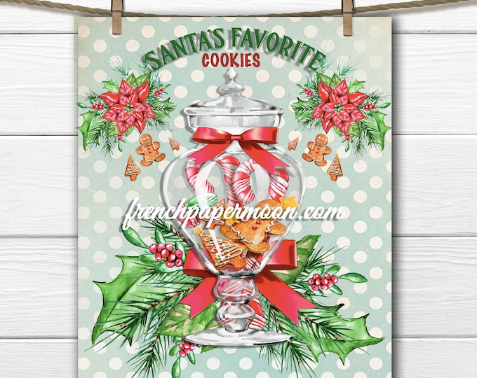 Digital Santa's Cookies, Gingerbread Cookies, Jar of Cookies, Shabby Christmas, Digital Collage, Iron On Fabric