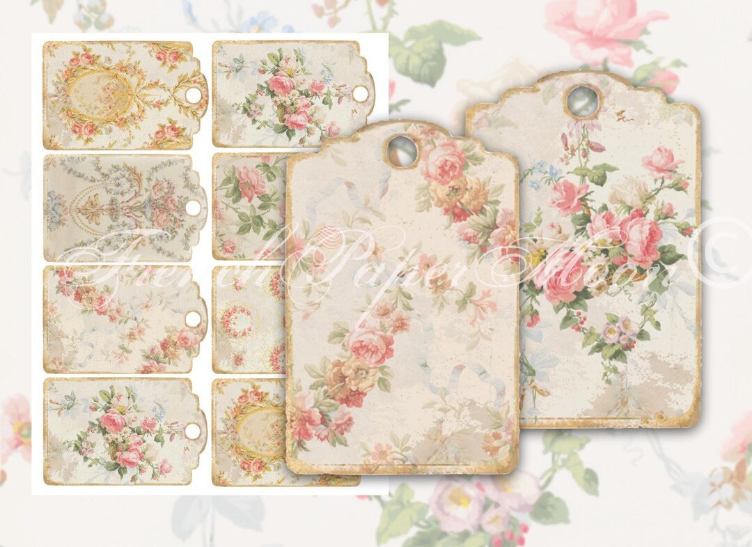 Printable Wallpaper Tags, Digital Download Gift Tags, Floral Wallpaper ...