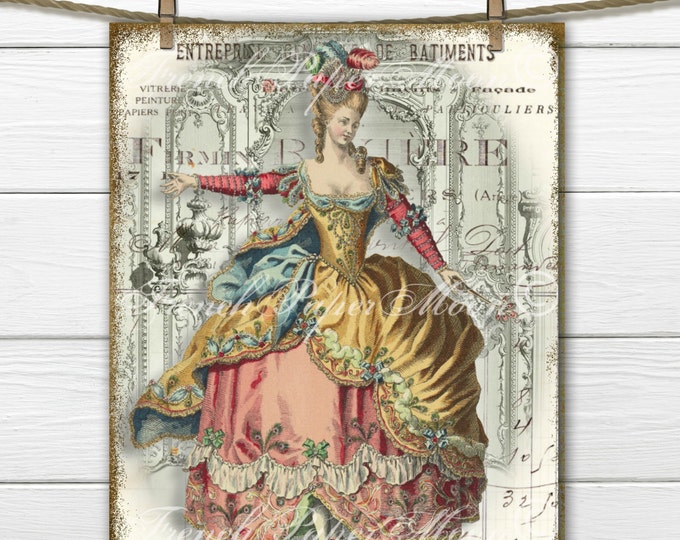 Vintage French Fashion Digital Collage, Marie Antoinette Download, 18th Century French Fashion Digital Sheet