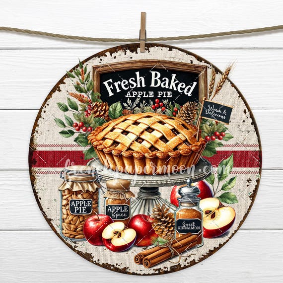 Homemade Apple Pie Digital DIY Circle Sign PNG Kitchen Decor Wreath Attachment  Tiered Tray Decor UPrint Fall Sublimation Home Doorhanger