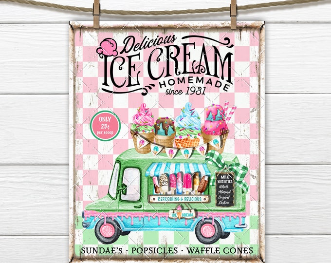 Old Fashioned Ice Cream Truck, Retro Ice Cream, Popsicles, Waffle Cones, Sprinkles, Ice Cream Party, Fabric Transfer, Tiered Tray Decor PNG