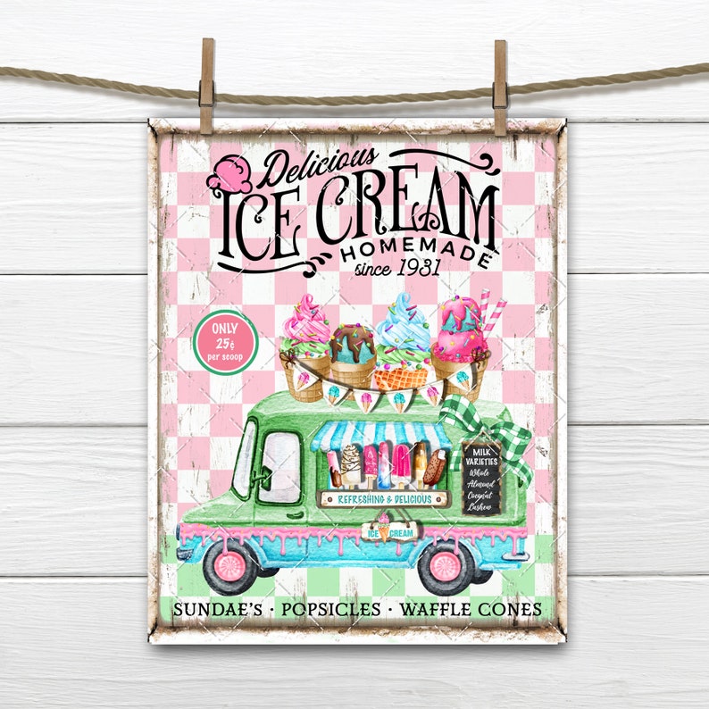 Old Fashioned Ice Cream Truck Retro Ice Cream Popsicles Etsy