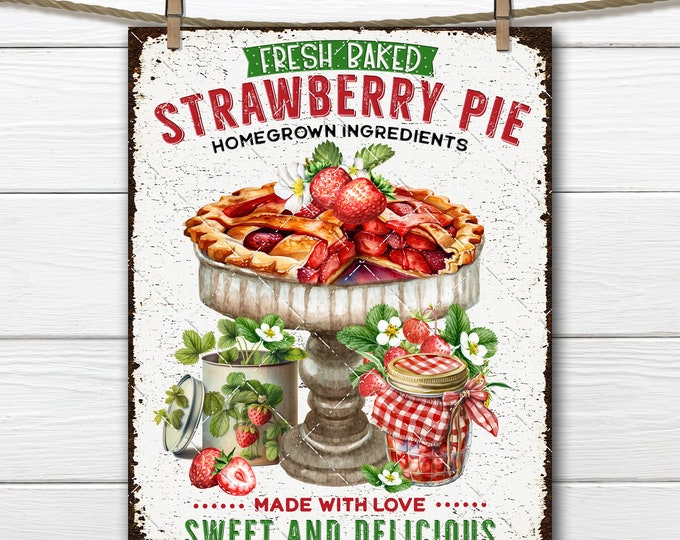 Farmhouse Strawberry Pie Jam Summer Fruit Rustic Kitchen DIY Sign Making Fabric Transfer Tiered Tray Home Decor Wreath Accent Digital PNG