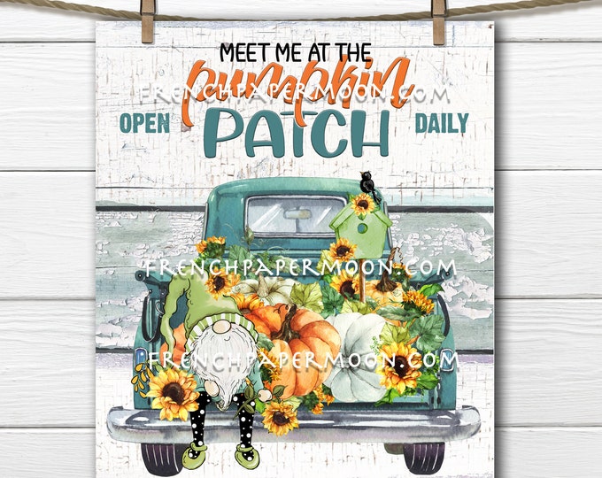 Fall Gnome Truck, Fall Farmhouse, Harvest Truck, Sunflowers, Digital, DIY Sign, Digital Fall Sign, Sublimation Fall Decor PNG