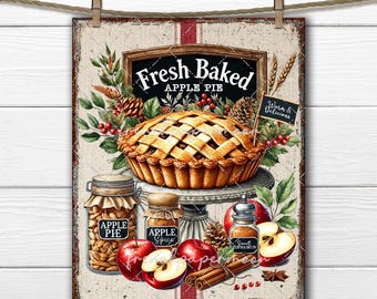 Homemade Apple Pie Digital DIY Sign PNG Fabric Transfer Kitchen Print Autumn Spice Tiered Tray Decor UPrint Fall Sublimation Home Decor