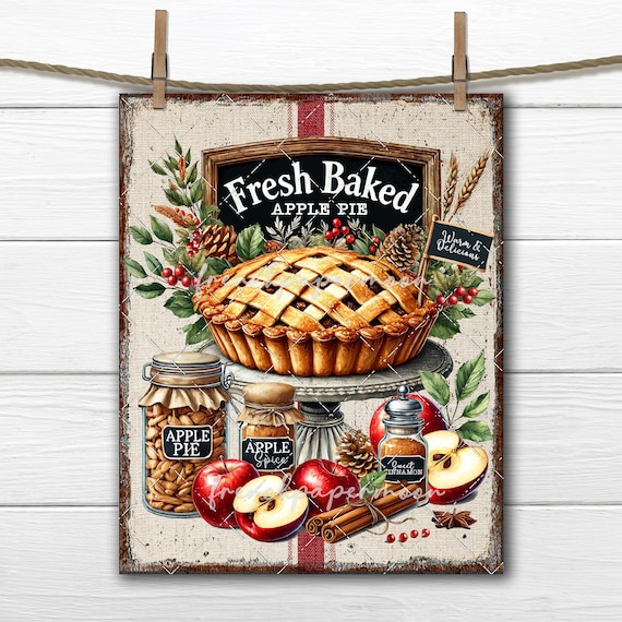 Homemade Apple Pie Digital DIY Sign PNG Fabric Transfer Kitchen Print Autumn Spice Tiered Tray Decor UPrint Fall Sublimation Home Decor