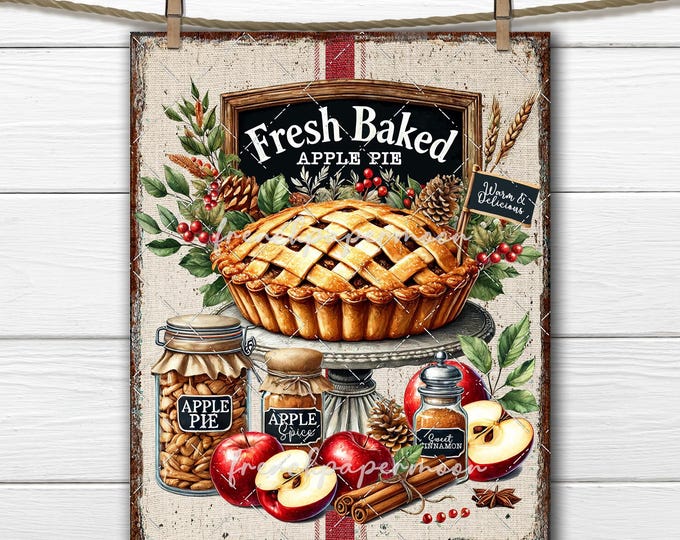 Homemade Apple Pie Digital DIY Sign PNG Fabric Transfer Kitchen Print Autumn Spice Tiered Tray Decor UPrint Fall Sublimation Home Decor