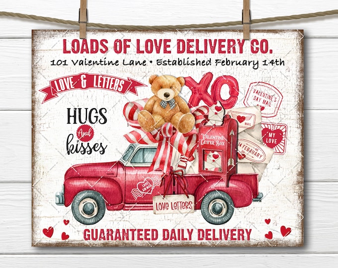 Valentine Truck, Love Letters, Mailbox, Teddy Bear, Valentine Mail, Farmhouse, Sublimation, Fabric Transfer, DIY Valentine Sign, Tiered Tray