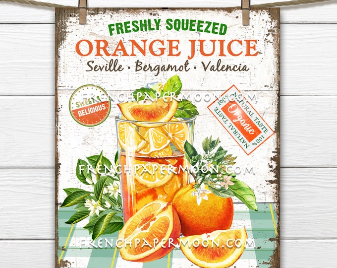 Orange Juice, Farmhouse Kitchen, Farmhouse Wreath Accent Decor Sign, Tiered Tray Juice Sign, Kitchen Wall Art, Digital Print, Image Transfer