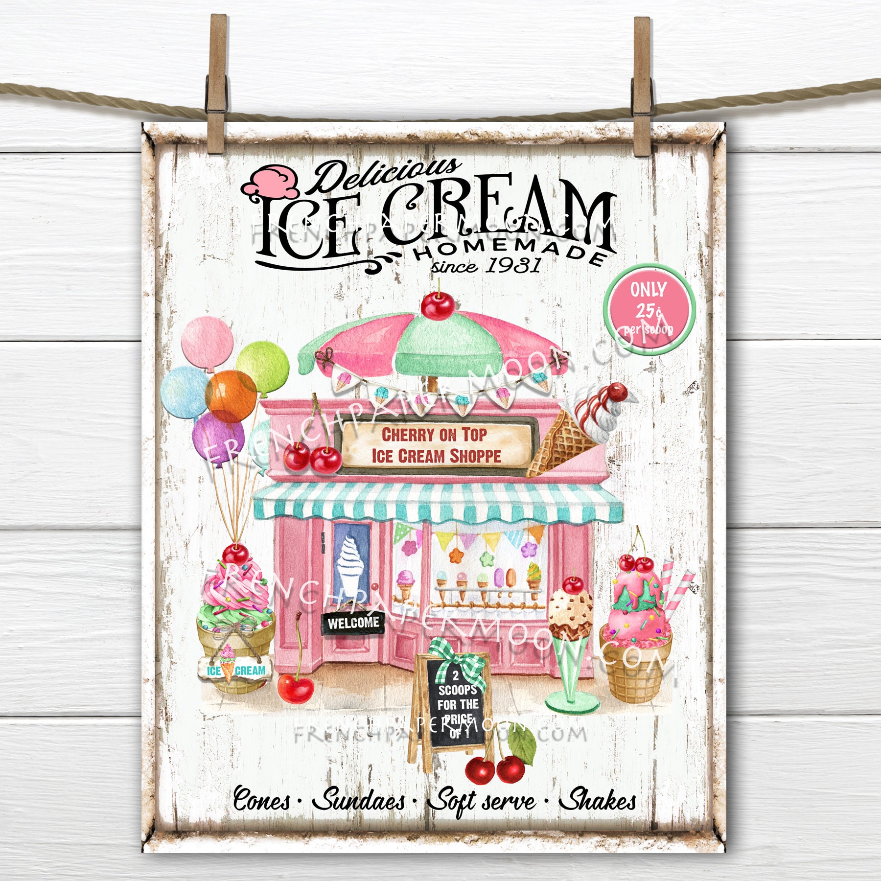 Vintage Ice Cream Sign, Party Decor, Ice Cream Social, Ice Cream Parlour  Party, Creamery, Instant Download, Print Your Own