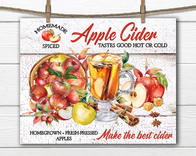 Homemade Apple Cider DIY Sign Farmhouse Autumn Apple Basket Fresh Pressed Homegrown, Fabric Transfer Digital Print Sublimation Wreath Accent
