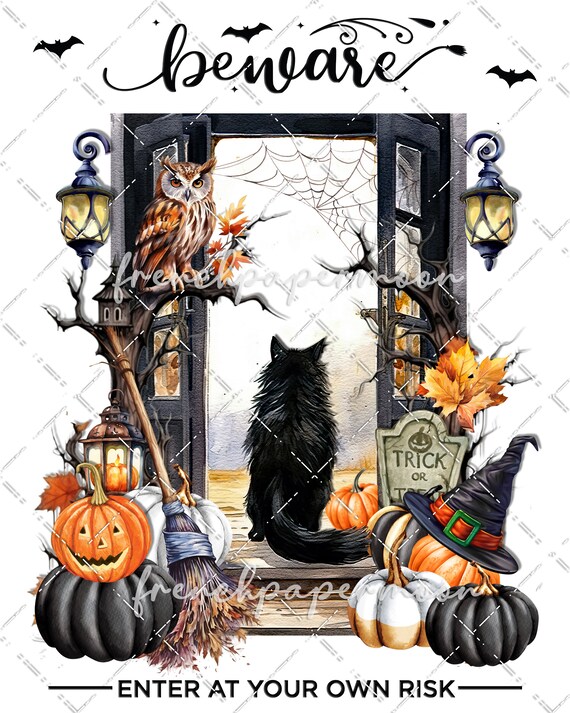 黒猫の玄関先で不気味でかわいいハロウィンのトリックオアトリートDIY