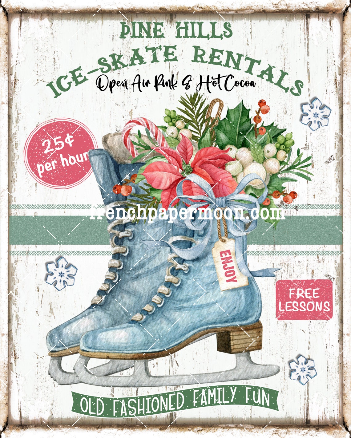 Christmas Ice Skates for Rent Floral Bouquet Old Fashioned DIY Etsy