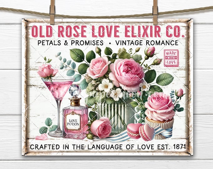 Valentine Love Potion Roses PNG Sublimation DIY Signs, Pillows, Transfers, Prints, Crafts