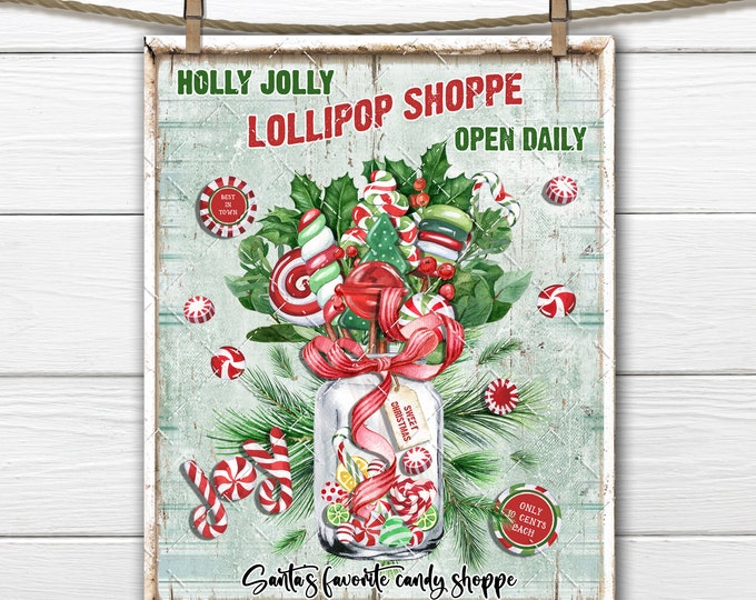 Old Fashioned Christmas candy, Candy Jar, Xmas Mason Jar, Sweet Shoppe, Christmas Sign, Digital Sign, Digital Print, Fabric Transfer, PNG