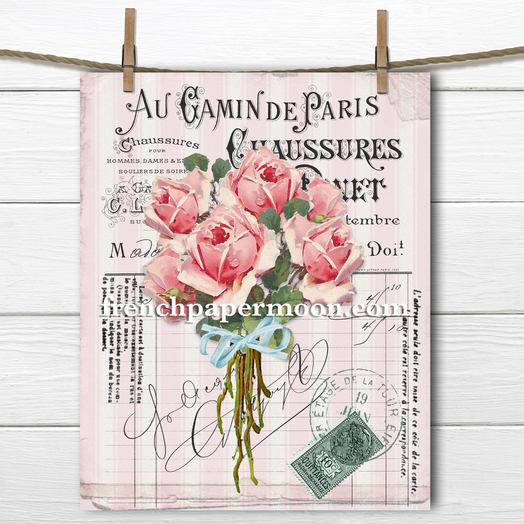 Printable Shabby Pink Vintage Roses Rose Bouquet French Graphic Pillow ...