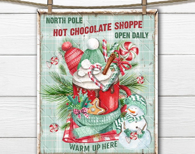 North Pole Hot Chocolate, Christmas Drink, Sweet Christmas, Snowman, Xmas Candy, DIY Sign, Xmas decor, Digital Print, Fabric Transfer, PNG